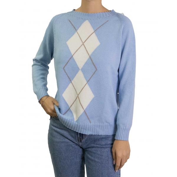 Maglioncino con rombi bicolore girocollo in cotone 